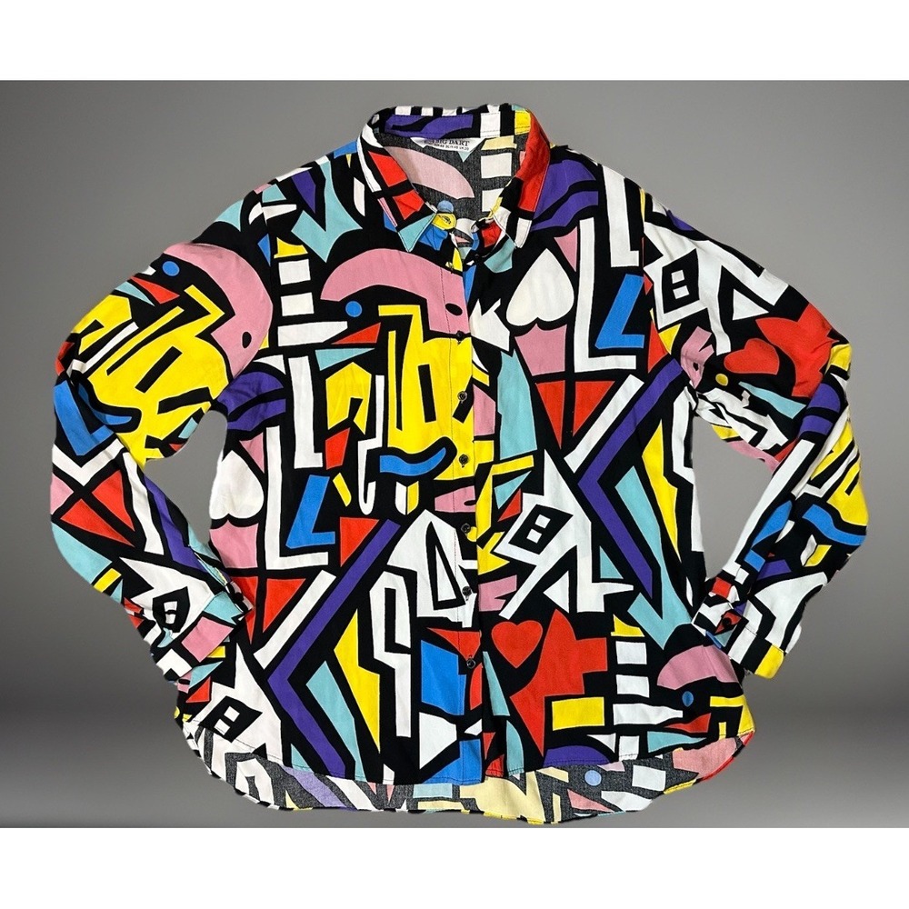 Big Dart Women's XL EU 48 UK 20 Retro Colorful Geometric Artsy Button-Down Shirt